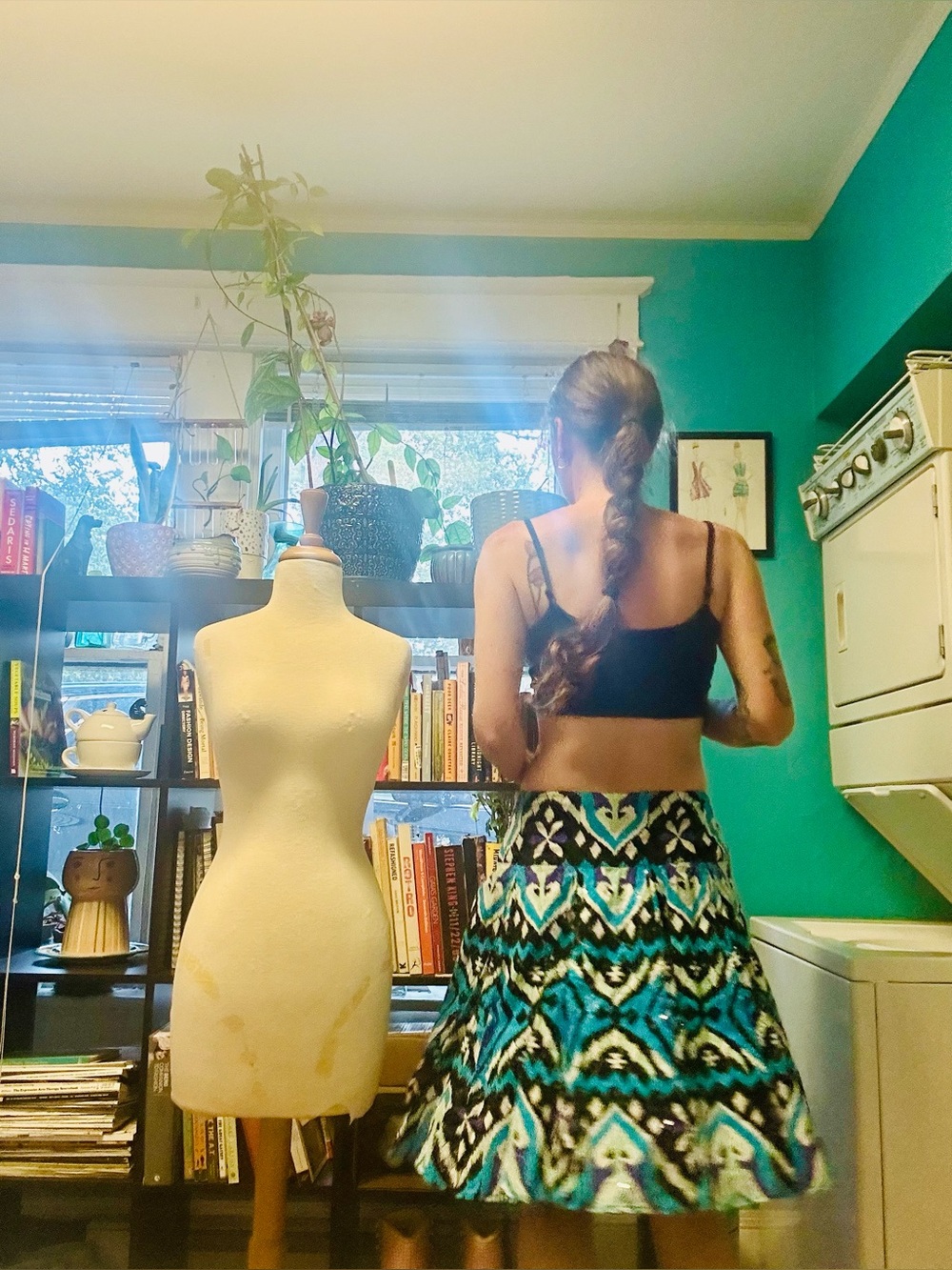 Y2K INC International Concepts Blue, Teal & Black Printed Circle Skirt